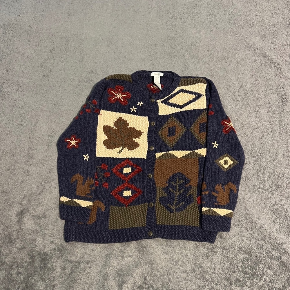 Vintage Northern Reflections Woodland Fall Patchwork Cardigan Squirrel Small